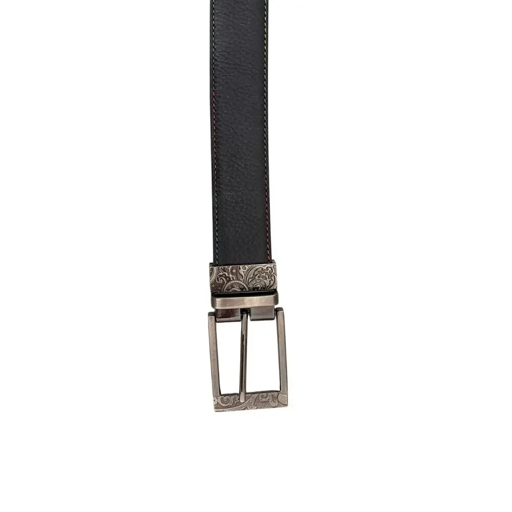 Robert Graham Black Brown Reversible Leather Belt Multicolor Stitching Men's 38